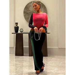 long sleeved for 包臀连衣裙 women dress Mesh hugging 长袖 hip