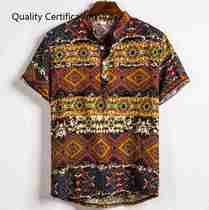 en Printing Stand Collar Hawaiian Shirt Blouse Mens Clothing