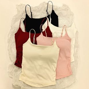 color solid pleated tank 女士U领纯色褶皱吊带背心 top neck