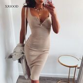 Sexy Dresses Button Summer Slim Neck Party 纯色纽扣连衣裙