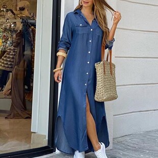 Pocket Sale Shirt Summer Hot Maxi Dress ong Robe 2021 Sleeve