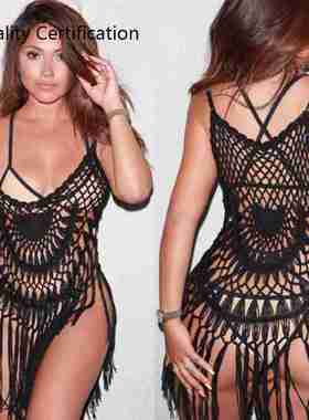 black Mesh Cover Up Bathing Suit Lace Crochet Bikini Swimwea