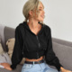 Long Top Sleeve Women Hoodie Crop 欧美外贸拉链短款 外套女卫衣