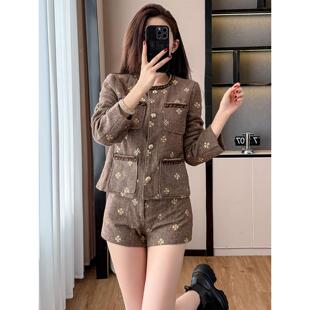 JOYIASS小香风高级感外套女秋冬覆古小个子正肩亮片短款上衣短裤