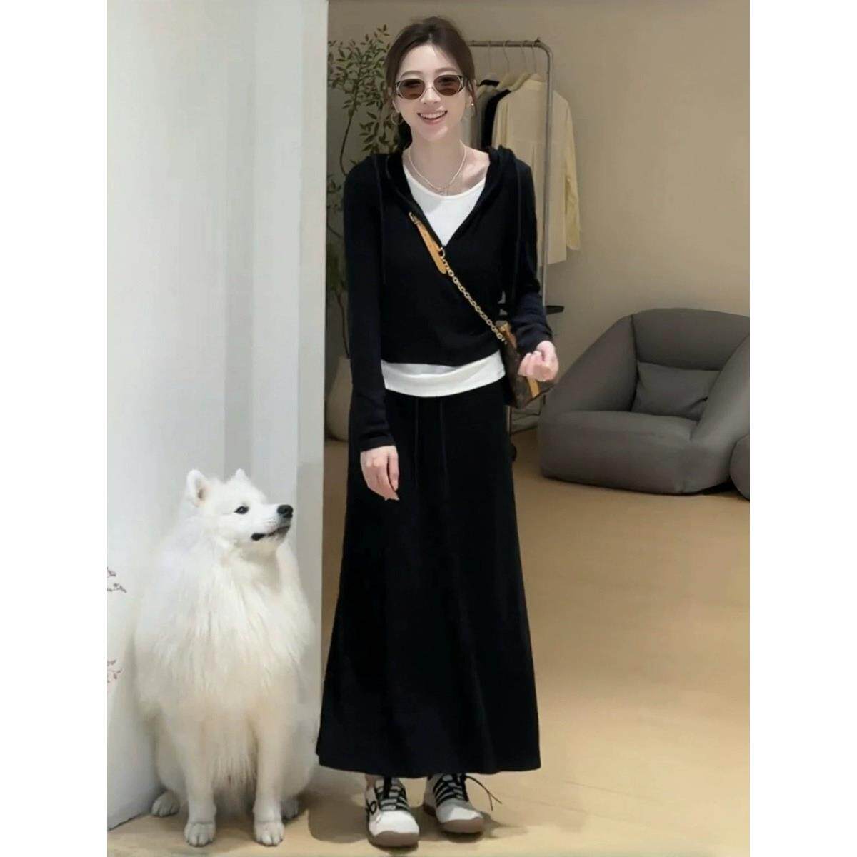 JOYIASS早秋韩系chic穿搭一整套装女秋冬休闲假两件长袖卫衣半身
