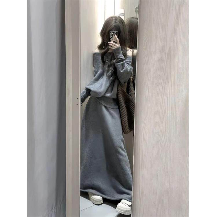 JOYIASS慵懒学院风韩系穿搭套装裙女秋冬宽松休闲针织毛衣配裙子