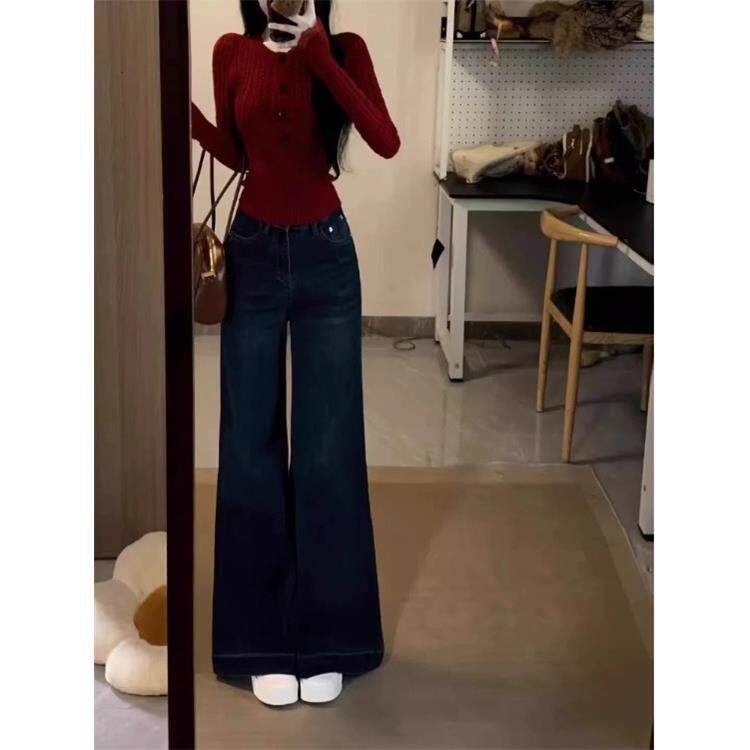 JOYIASS红色毛衣针织衫阔腿裤两件套女秋冬高级感内搭打底上衣牛