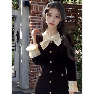 JOYIASS秋冬法式高级感千金风丝绒连衣裙大码女装胖mm遮肚子显瘦