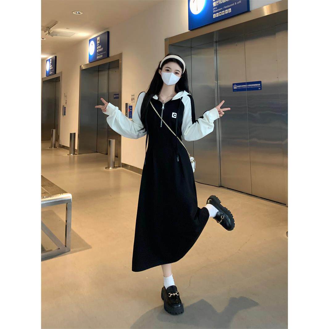 JOYIASS大码女装春秋休闲连帽卫衣长裙子胖mm遮肚子显瘦高级感长