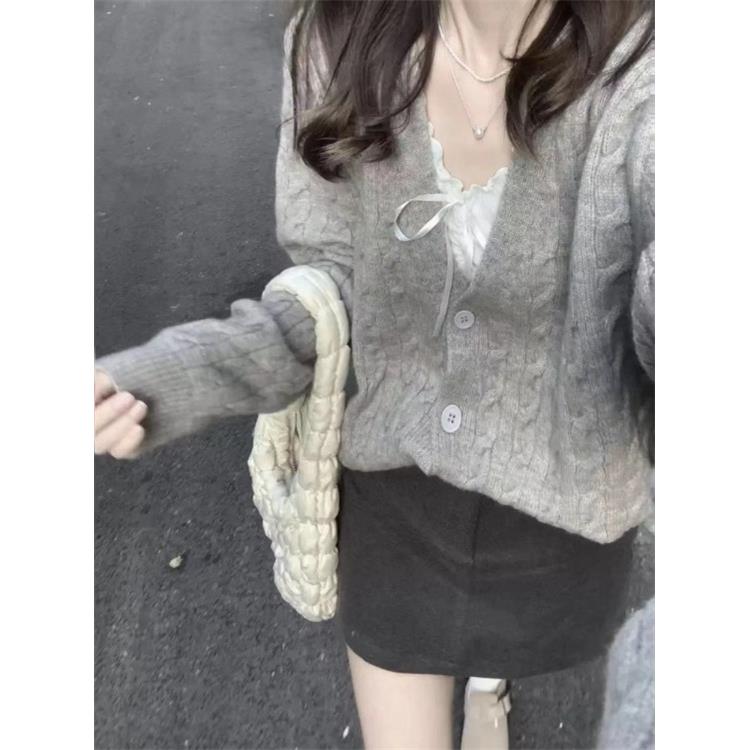 JOYIASS早秋韩系搭配一整套女秋季慵懒学院风开衫外套半身裙时尚