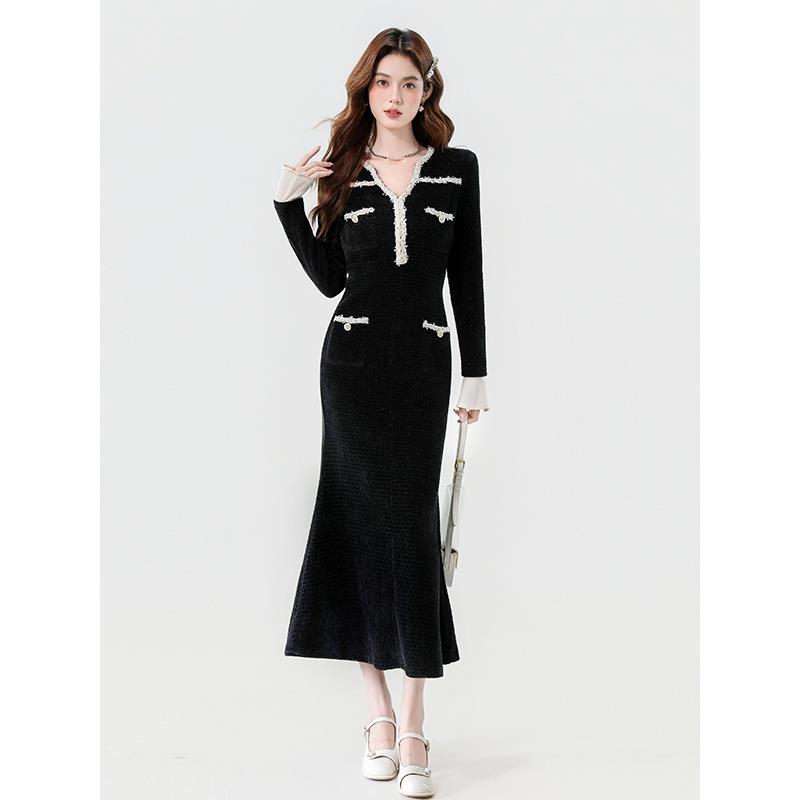 JOYIASS小香风优雅气质高级感长款内搭连衣裙女秋冬配大衣收腰鱼