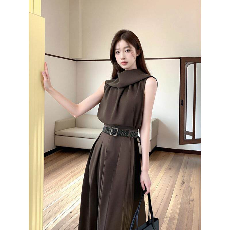 JOYIASS高级感百褶背心无袖连衣裙女夏覆古小衫高腰百褶裙漂亮两