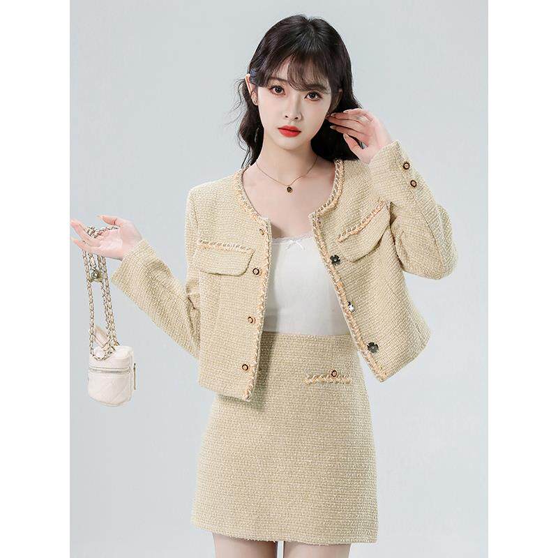 JOYIASS黄色小香风千金穿搭套装裙女秋冬高级感名媛气质外套半身