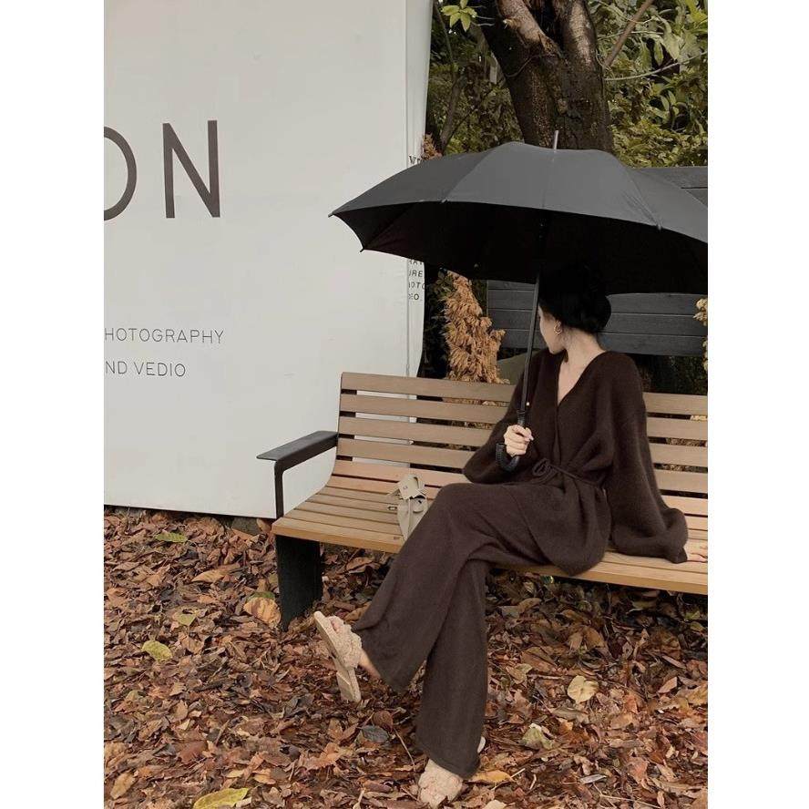 JOYIASS韩系慵懒风穿搭针织套装女秋冬高级感宽松毛衣开衫阔腿裤