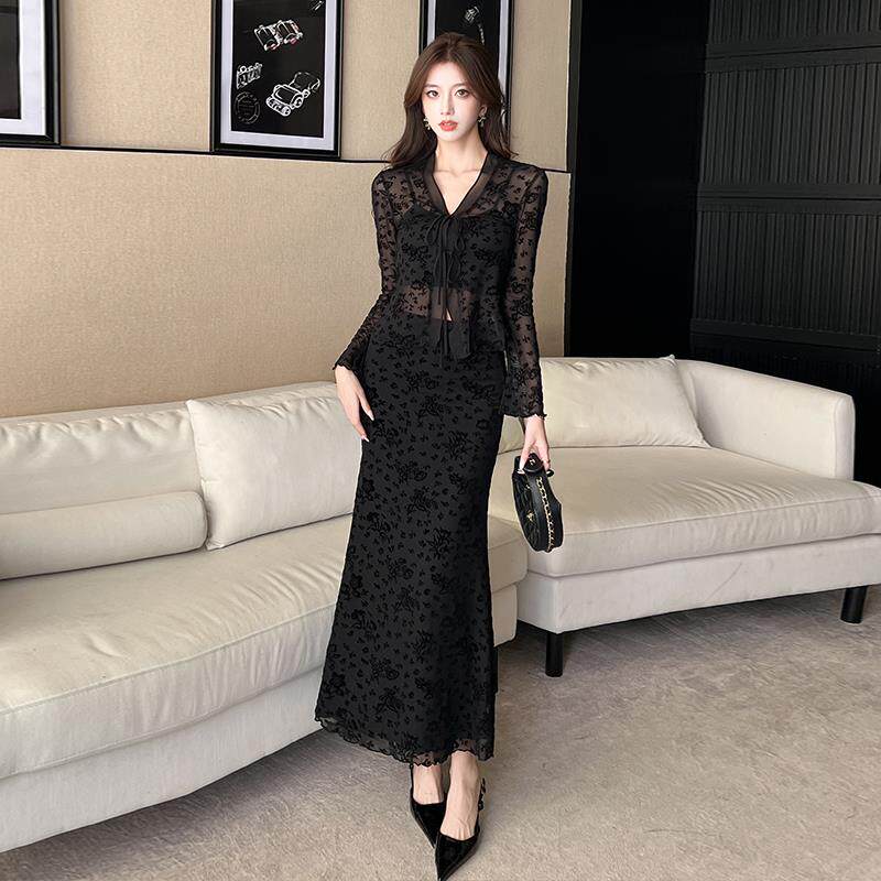 JOYIASS韩系氛围感巨好看的套装裙女秋季长袖蕾丝小衫半身裙时尚