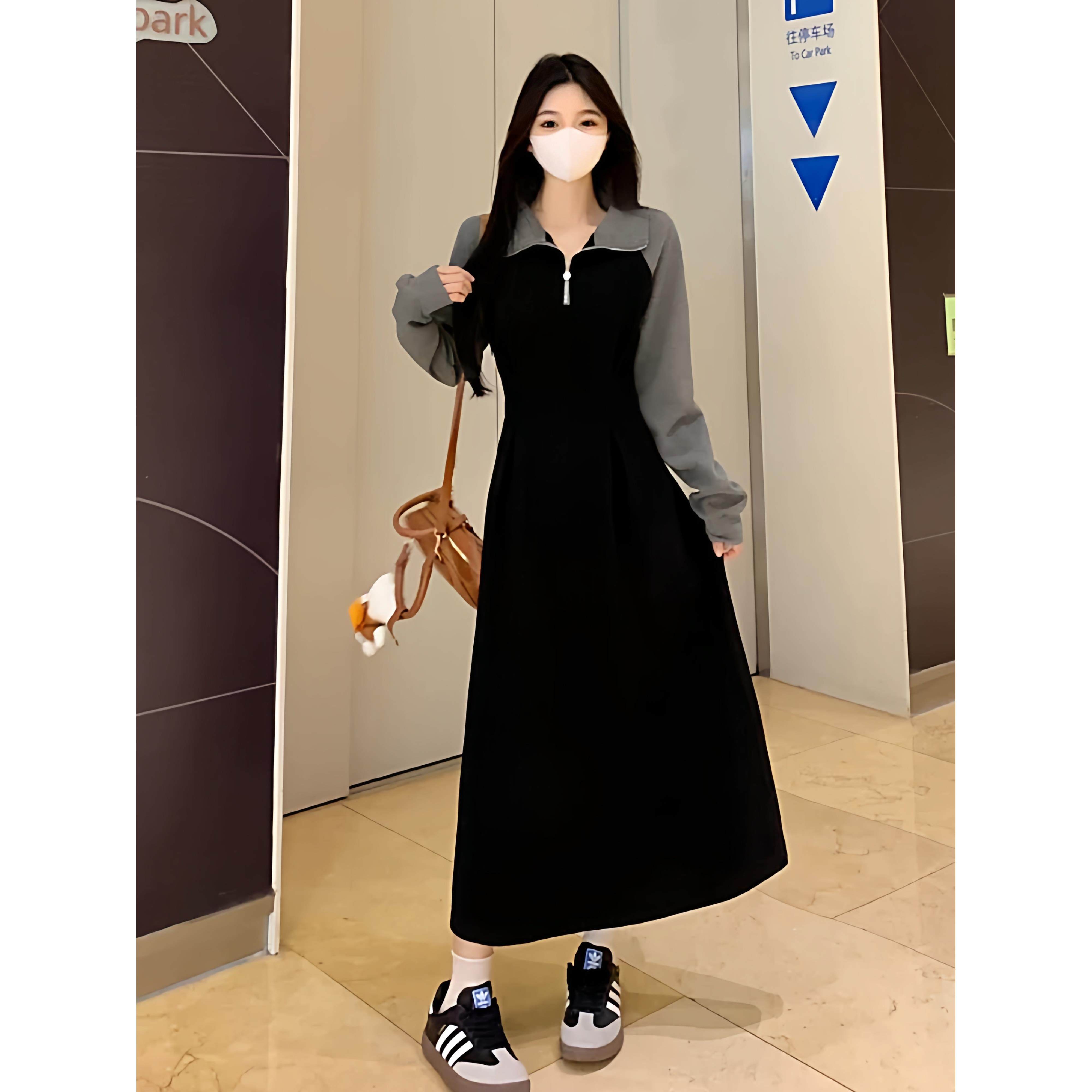 JOYIASS春秋新款Polo领休闲长袖连衣裙大码胖mm高级感显瘦气质过