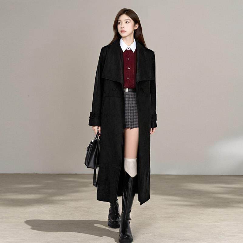 JOYIASS高级感韩系长款麂皮绒风衣女秋冬英伦风气质今年流行翻领