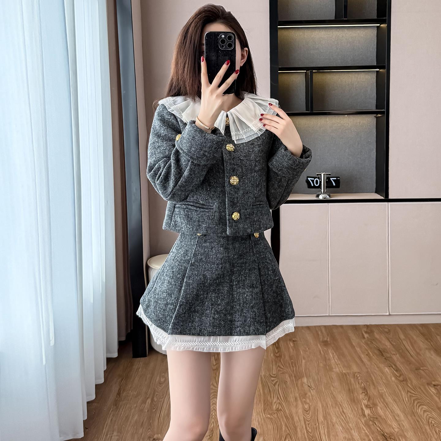 JOYIASS韩系穿搭千金感小香风套装裙女秋冬高级感短款外套半裙时