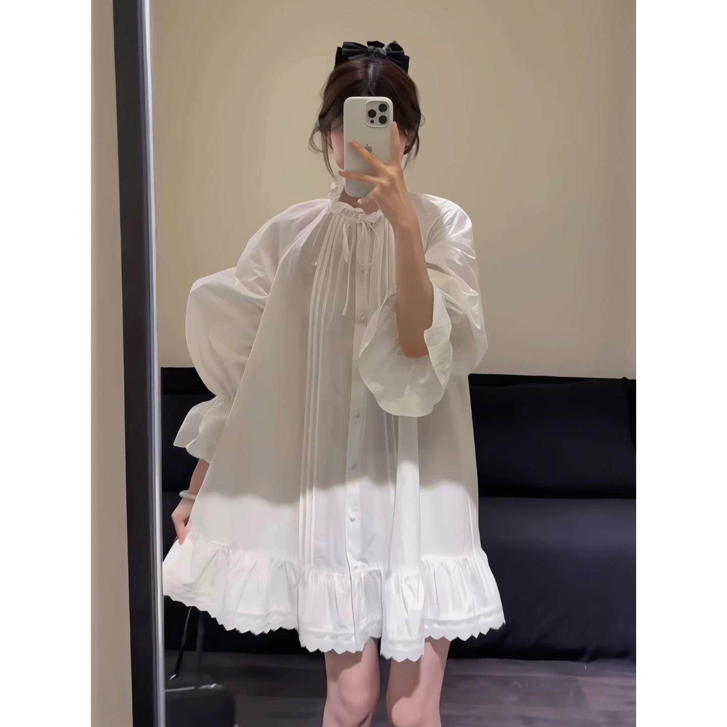 JOYIASS波西米亚重工蕾丝灯笼袖连衣裙女秋季小个子法式宽松显瘦
