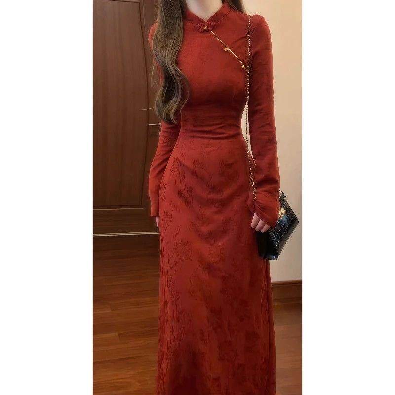 JOYIASS新中式覆古巨好看的国风套装女秋冬盘扣提花外套改良连衣