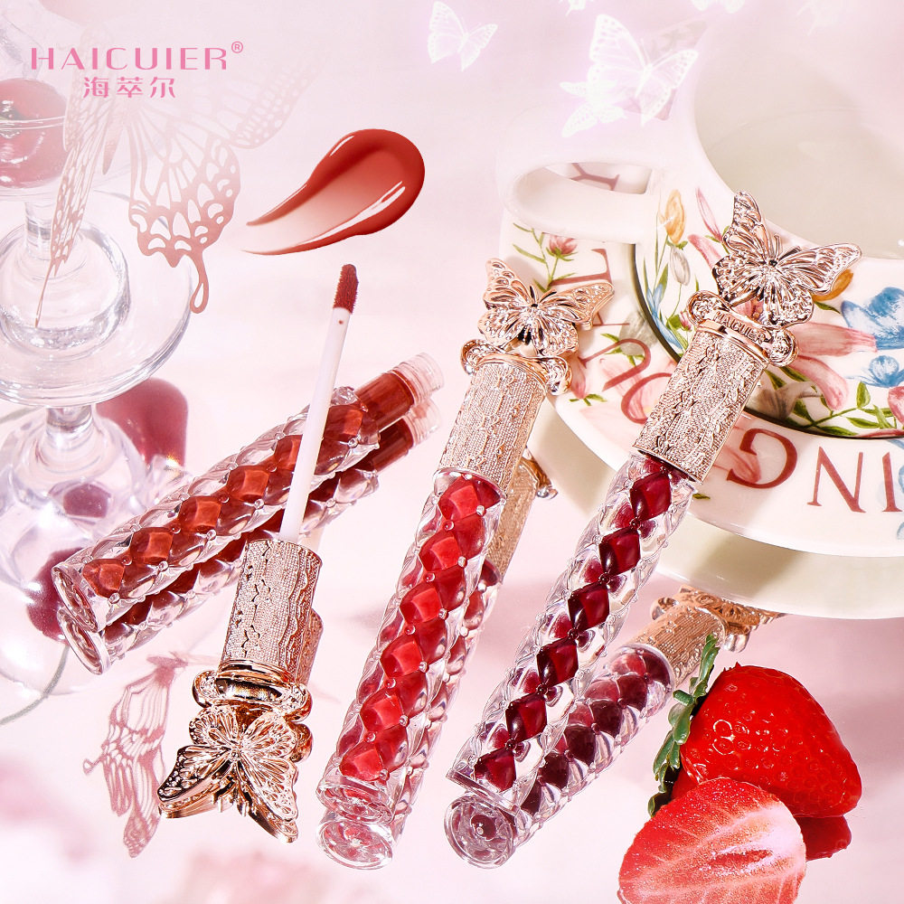 海萃尔花蝴蝶丝润轻雾唇釉哑光口红持久防水不沾杯不易掉色女生