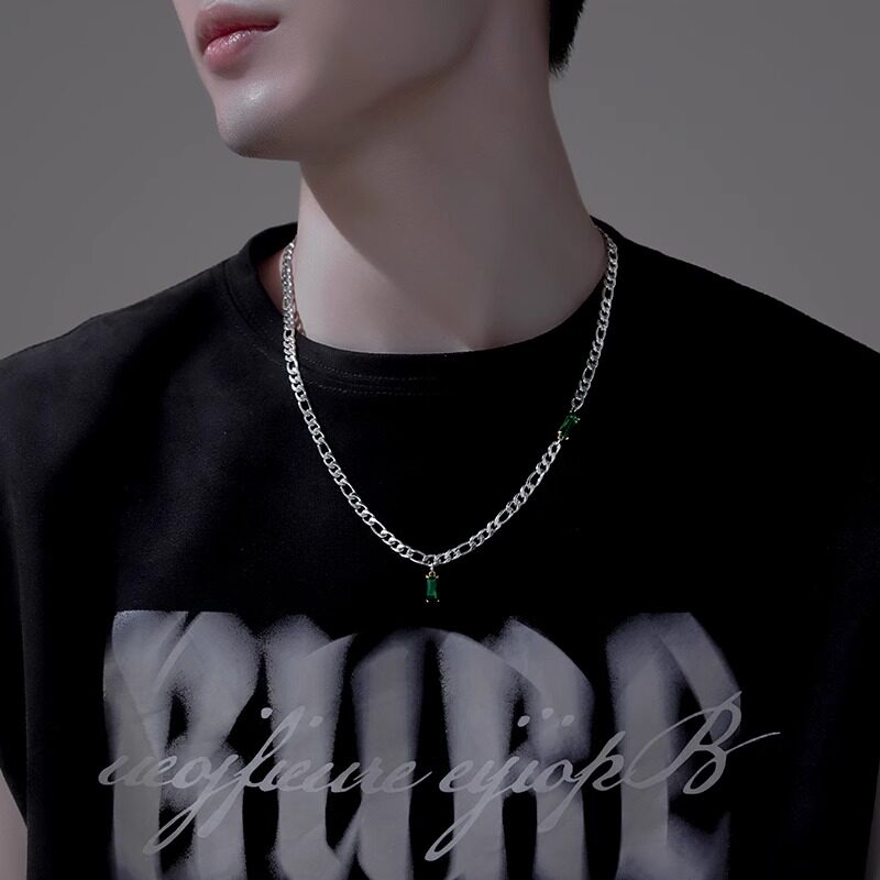 项链男款潮嘻哈小众设计锁骨链钛钢不掉色轻奢高级感百搭古巴链条