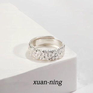 宣宁锤纹银色戒指高级感男霸气时尚开口指环气质轻奢女百搭配饰