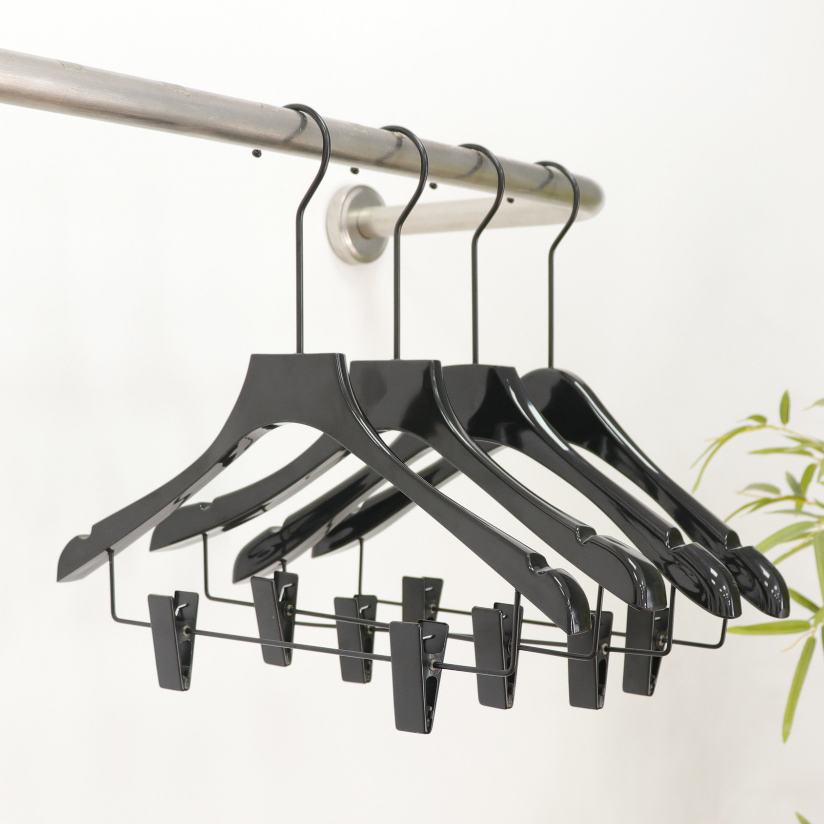 服装店专用儿童装衣架黑色亚克力裤架男女装塑料套装裤夹logo定制
