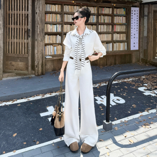 白色宽松阔腿牛仔裤女2026新款烫钻加绒显瘦百搭垂感直筒拖地长裤