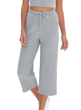 女士纯色系带直筒七分裤 lace-up straight-leg cropped trousers