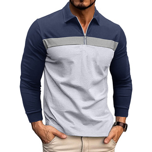 blocked zipper color shirt POLO Lapel 翻领拉链拼色POLO衫 and