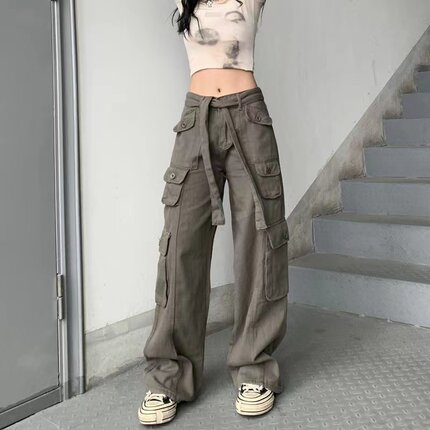 Street Ladies High Waist Cargo Pants 时尚街头女生高腰工装裤