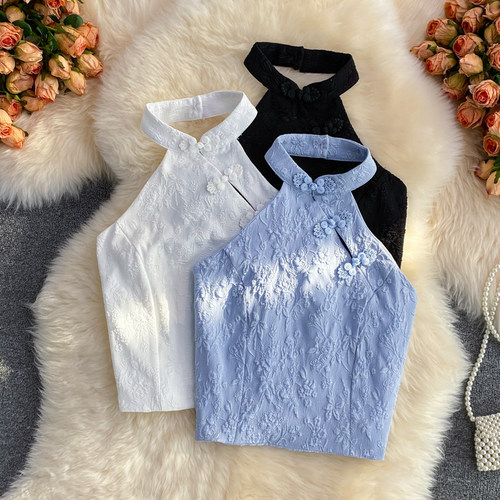 halterneck buckle tube top vest挂脖盘扣中国风小背 心提花肚兜