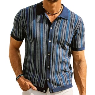 Polo striped jacquard top shirt 上衣 复古条纹提花Polo衫 Retro