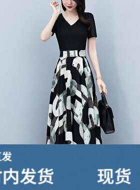 雪纺假两件洋装女士2026新款夏季超火减龄中年妈妈漂亮气质裙子