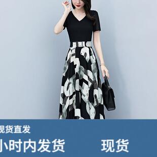 雪纺假两件洋装女士2026新款夏季超火减龄中年妈妈漂亮气质裙子