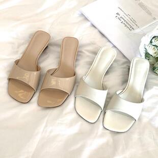 日常好穿系列 真皮露趾一字拖女方头简约百搭凉拖鞋