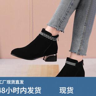真皮磨砂反毛皮短靴2025新款秋款皮鞋软底软面大尺码女靴子冬季加