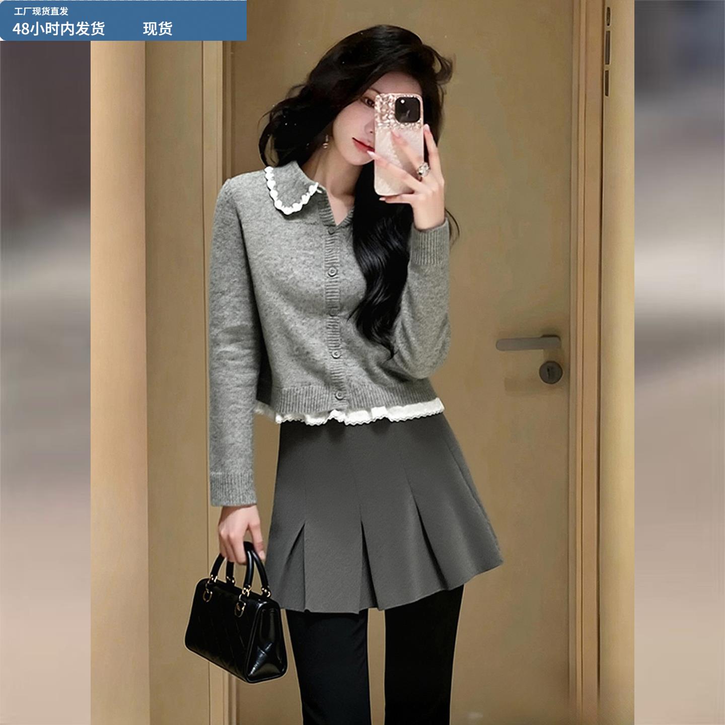 法式灰色娃娃领毛衣女2025冬季新款巨好看的短款叠穿套头针织上衣