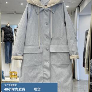 韩国高端撞色宽松羽绒服女风衣长款2025冬新款时尚简约休闲外套潮