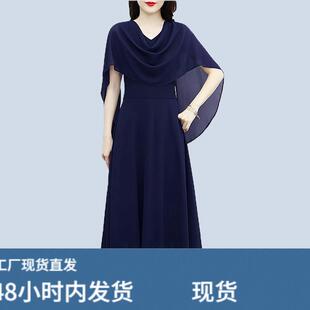 初夏大方得体绝美超火洋装女士2026新款妈妈气质雪纺大摆长裙子