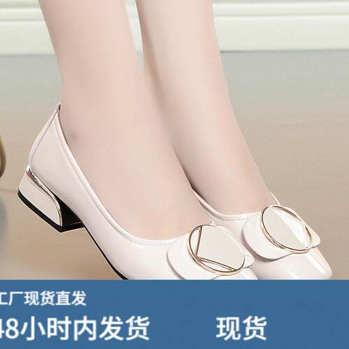 撤柜新款春秋粗跟浅口女鞋大尺码软底软面皮鞋真皮低跟单鞋女