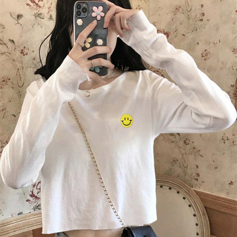 宽松精致刺绣打底衫2025秋女装正肩长袖t恤独特漂亮短款小上衣潮