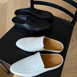 厚底增高穆勒凉拖鞋 法式 复古真皮包头拖外穿圆头懒人一脚蹬半拖鞋