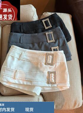 十三行直播女装2025年春夏新款时尚设计感别致双腰带A字包臀短裙