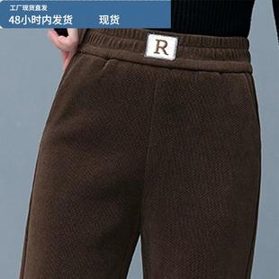 焦糖棕裤子加绒加厚一条过冬灯心绒女裤冬天宽松萝卜哈伦裤