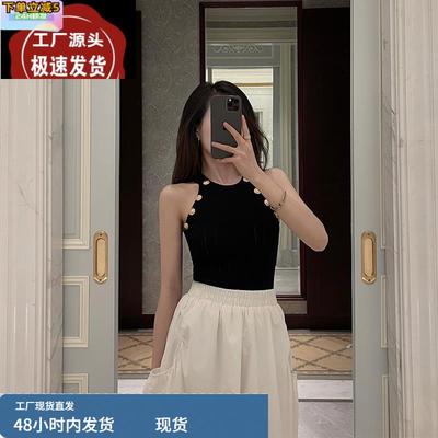 针织挂脖吊带背心女2022夏季新款修身外穿百搭薄款无袖t恤上衣潮