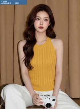 橙色无袖挂脖吊带背心女夏多巴胺泰式泰国独特绝美海边外穿小上衣