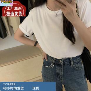 BLUEPOPS基础款百搭圆领短袖T恤女夏2025新纯棉宽松显瘦简约上衣