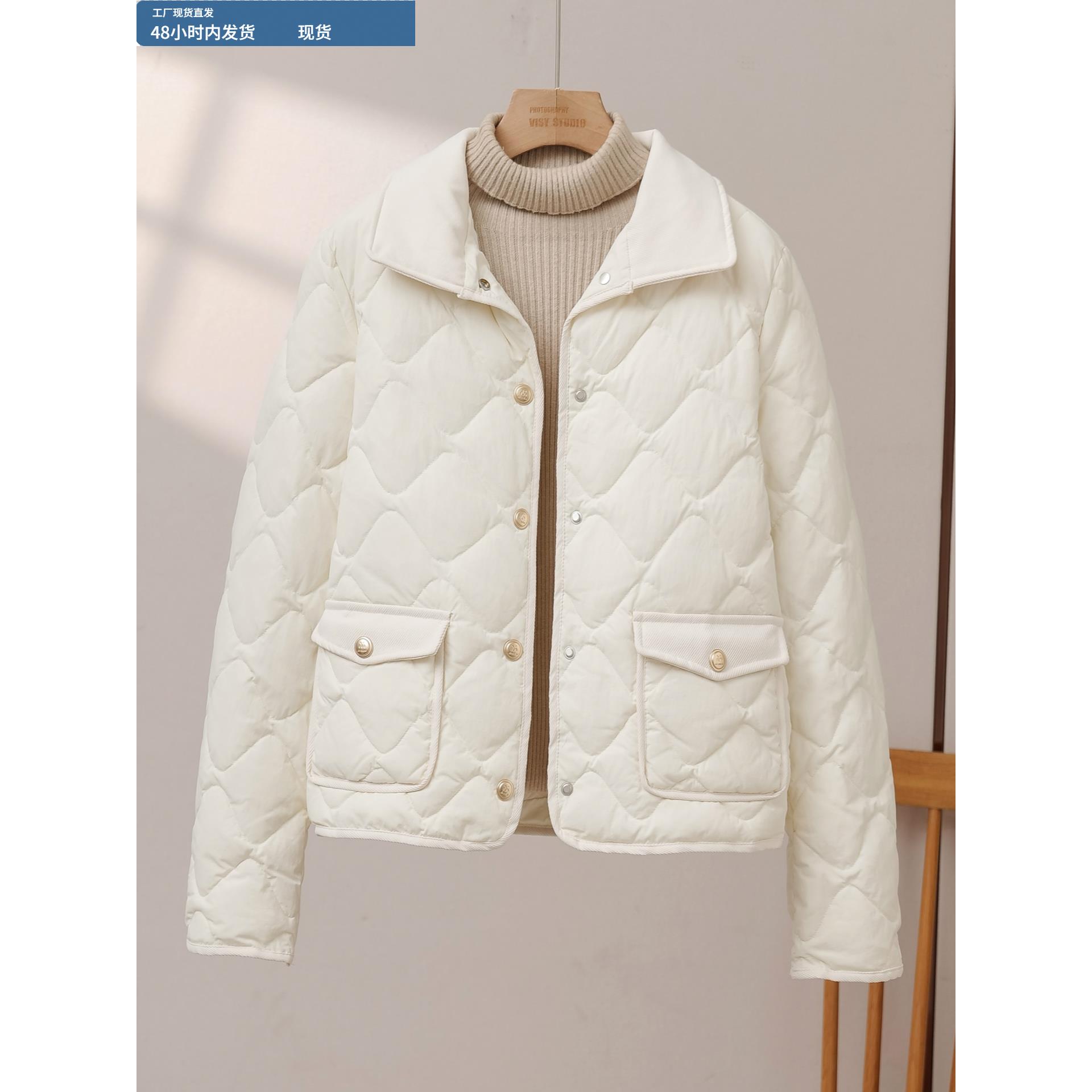 2025冬季新款90白鸭绒轻薄羽绒服女短款翻领小香风百搭保暖外套潮